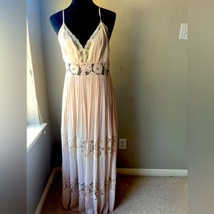 Nude slip dress with lace detail